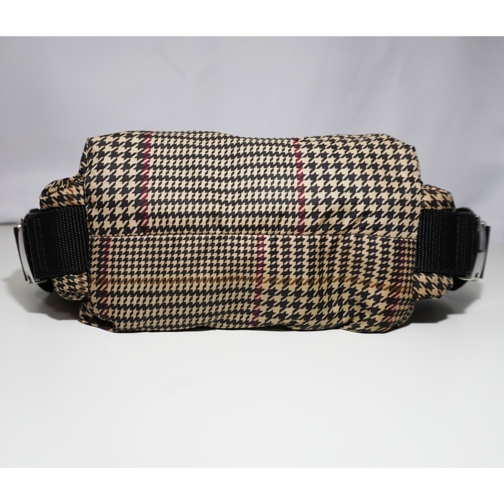 Lauren Ralph Lauren Plaid Houndsooth Beige Nylon Shoulder Bag Silver Buckles - Picture 8 of 12